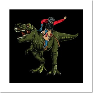 Cowboy Riding T Rex Dinosaur Mashup Posters and Art